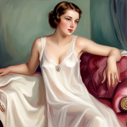 Woman in Silk Nightgown