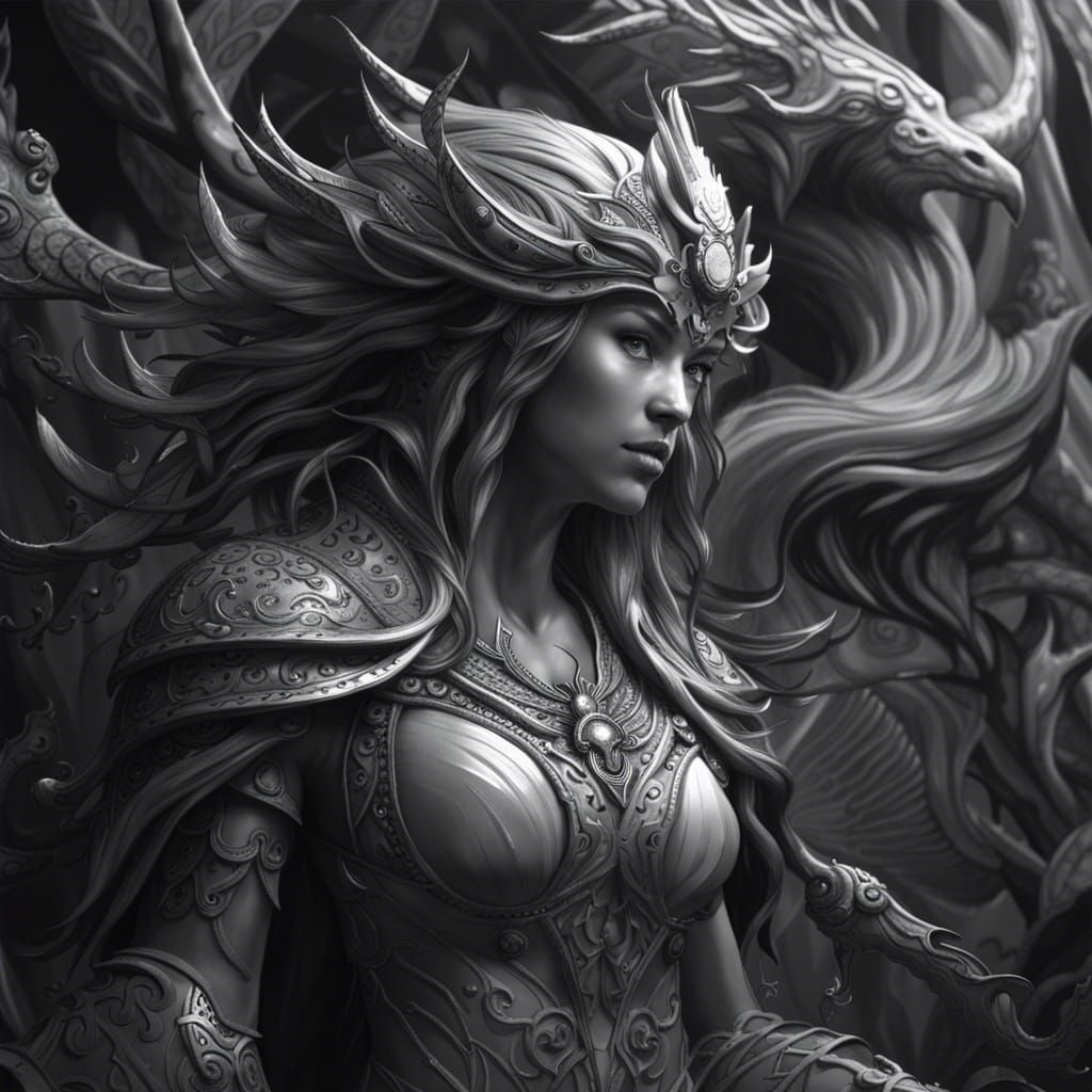 Monochrome Fantasy Concept Art in Grayscale