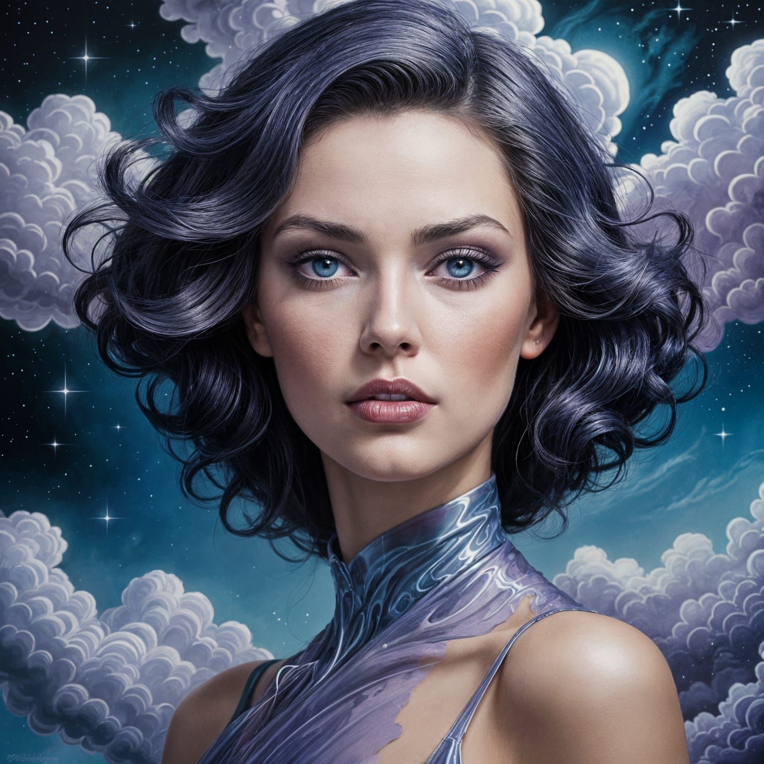 Surreal Stardust Woman: Airbrush Digital Portrait