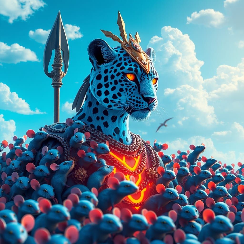 Blue Leopard Shaman Warrior with Jaguar Mice