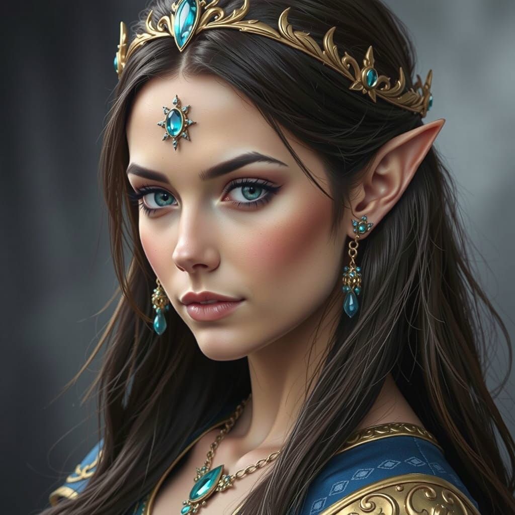 Beautiful High Elf Princess with Long Dark Hair