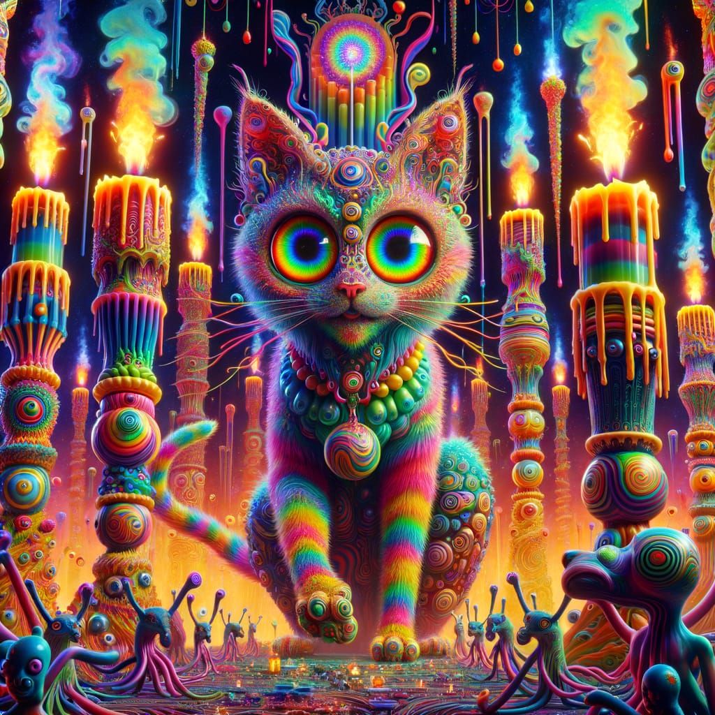 Ethereal Rastafarian Cat in a Psychedelic Haven