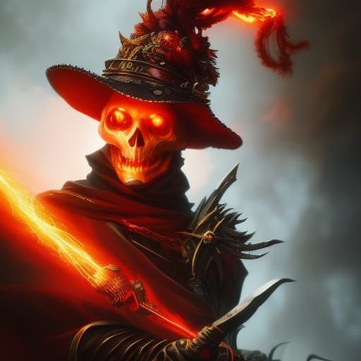 Lightning Skeletal Mage Portrait in Watercolor Style