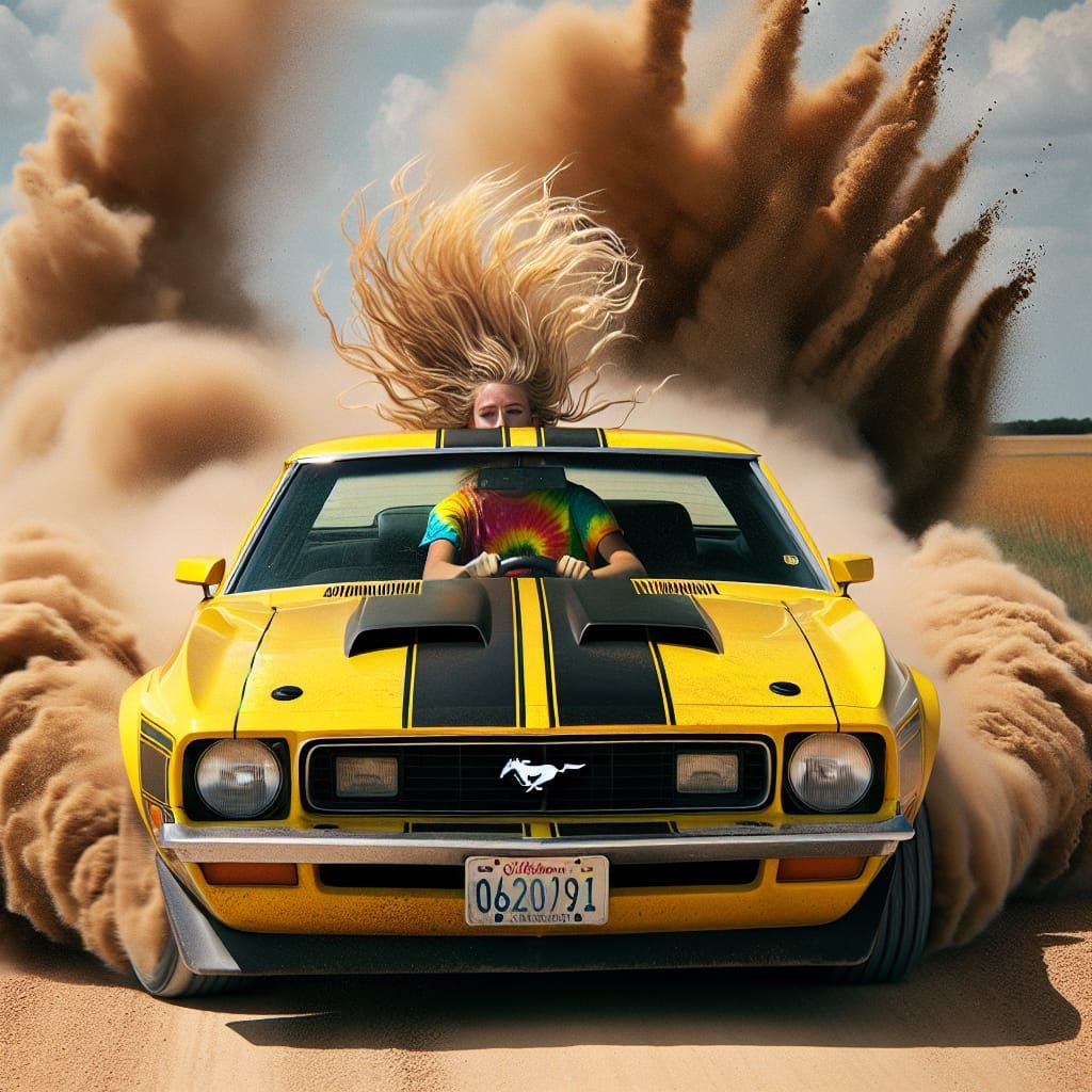 1980s Yellow Ford Mustang Speeds Down Oklahoma Road