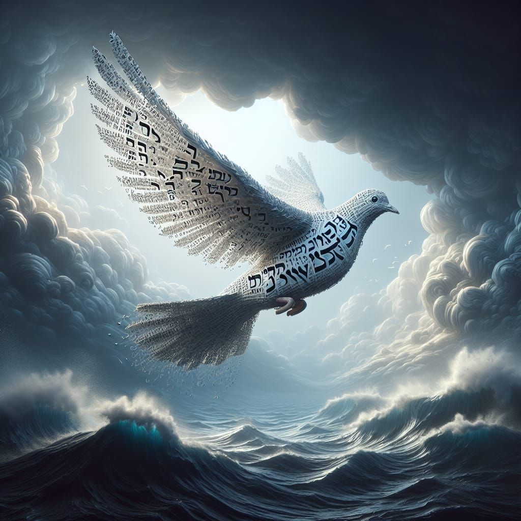 Dove of Spirituality in Stormy Seas, Inspired by Hebrew Prop...