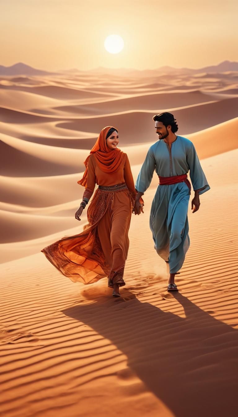 Vibrant Desert Chase in Arabian Nights Style