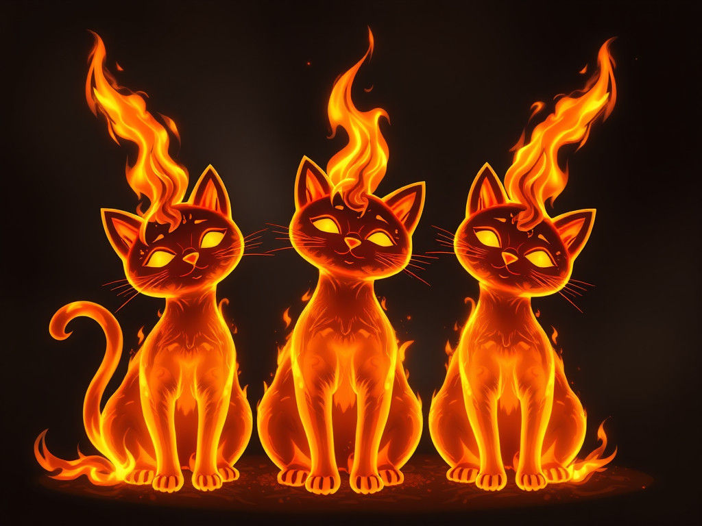 Fiery Feline Trio: Cats Made of Fire