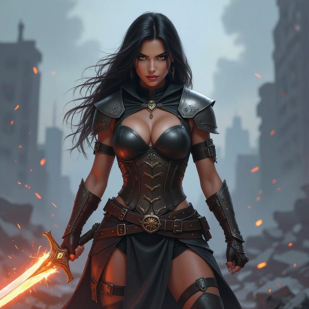 Female Warrior with Energy Sword in Pin-Up Style