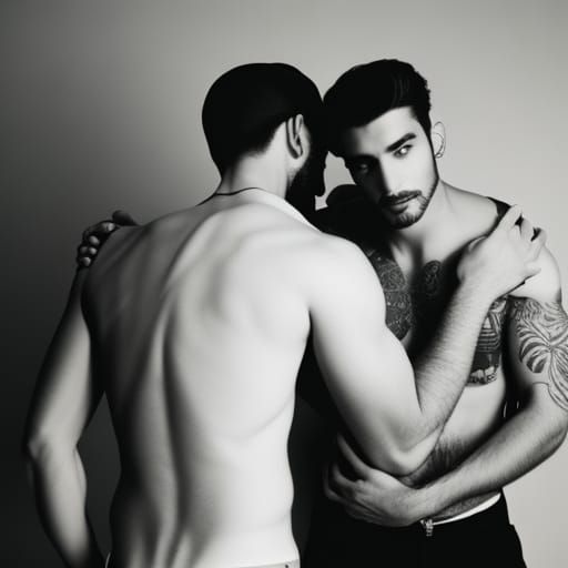 Romantic Gay Couple Embrace in Vintage Photography Style