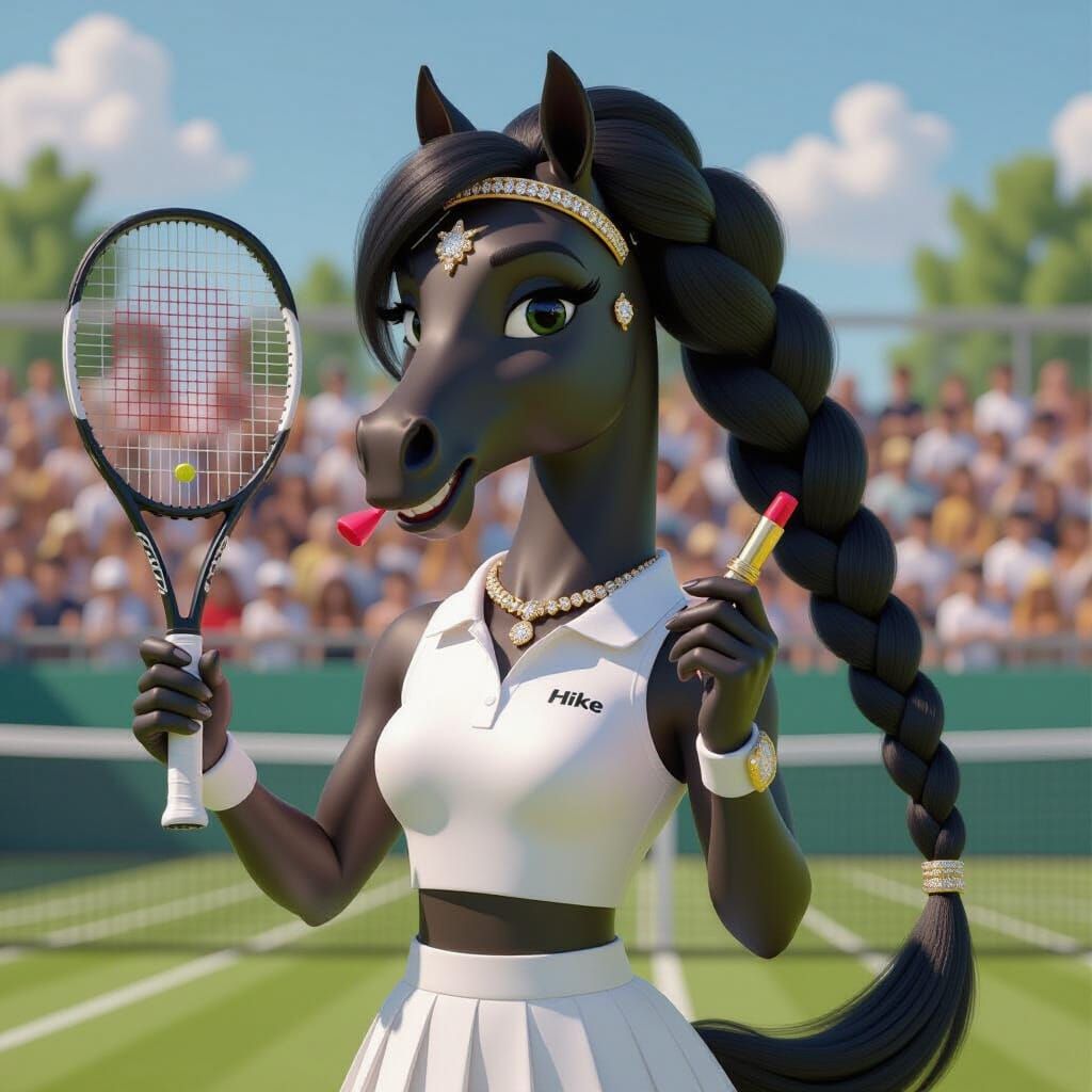 Horse Tennis Player in Vibrant 3D Cartoon Style