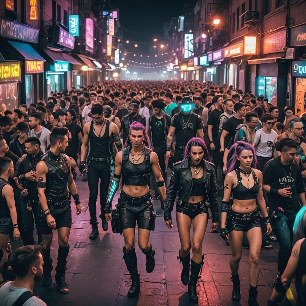 Cyberpunk Gay Pride Party at Night