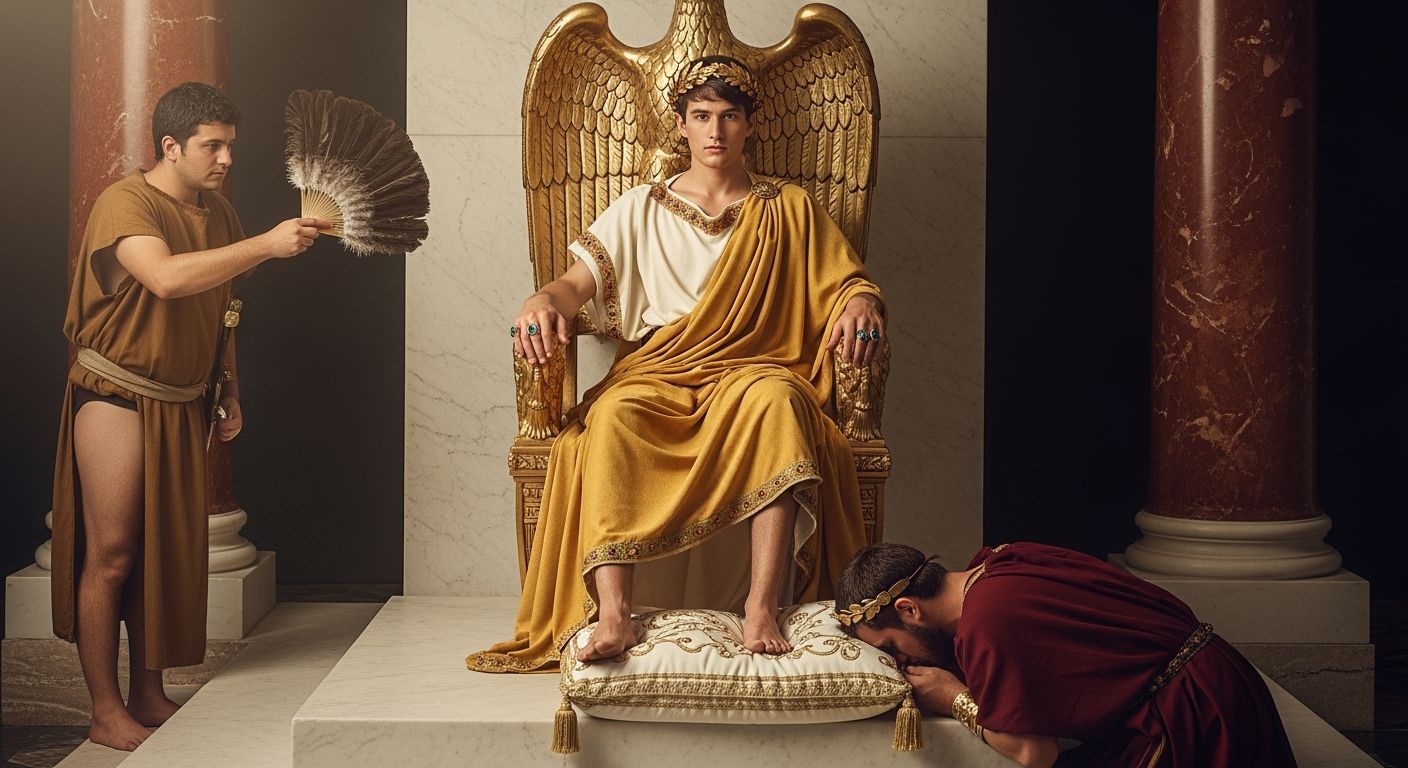 Young Roman Emperor on Eagle Throne in Photorealistic Style