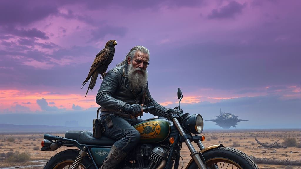 Cyberpunk Biker in Post-Apocalyptic Wasteland