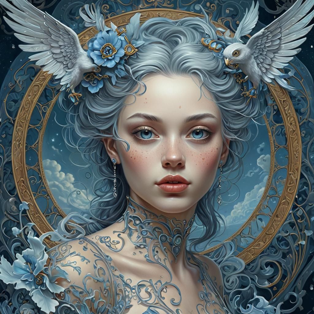 Flying Spirit Woman in Rococo Fantasy Style