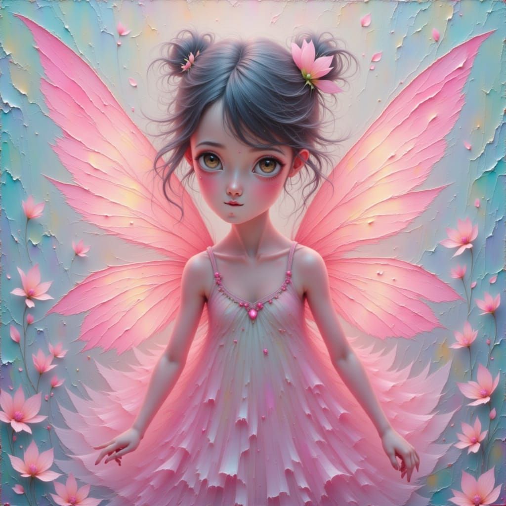 Whimsical Sprite Girl in Vibrant Impasto Style