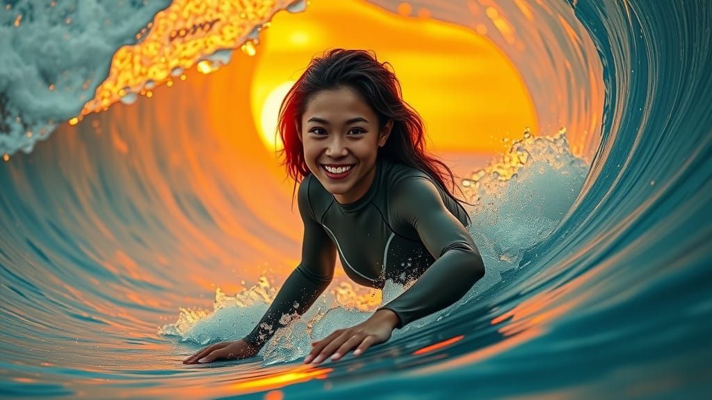 Surreal Wave Rider at Golden Hour