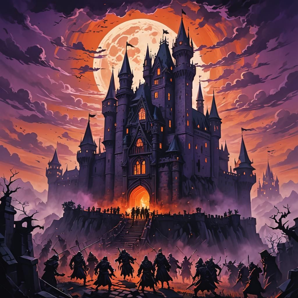 Medieval Zombies Storming Gothic Castle: Dark Fantasy Anime