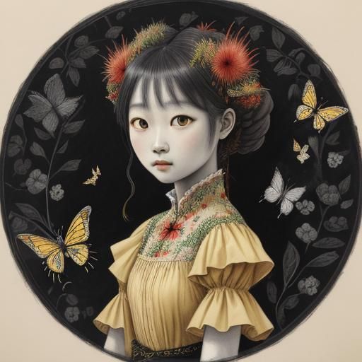 South Korean Girl in Edwardian Butterfly Dress