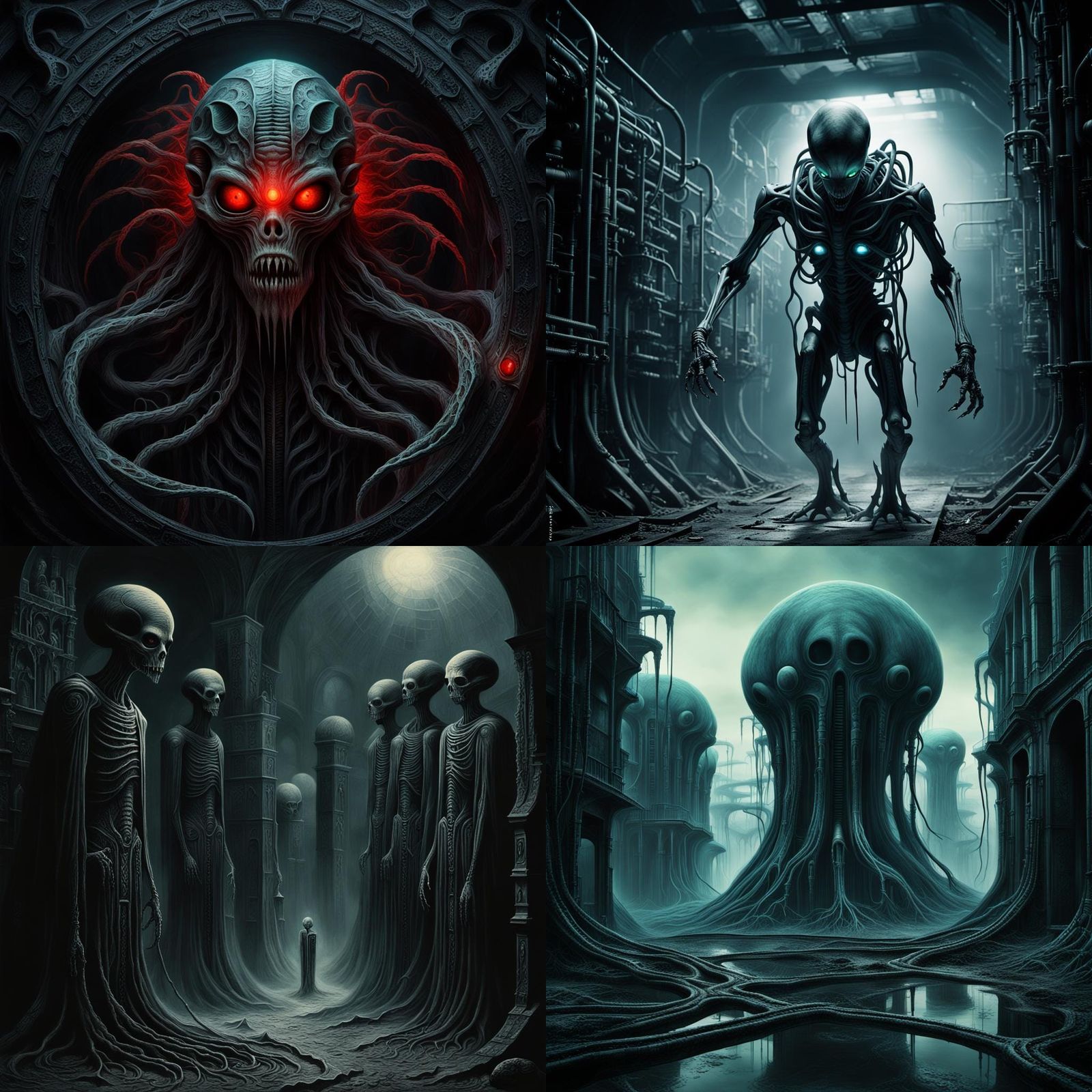 Surreal Horror: Alien Ghosts in a Dark Art Style