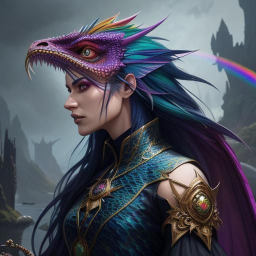 Rainbow Dragon Scale Woman: Fantasy Art