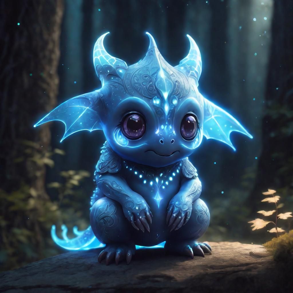 A cute magical blue glowing fantasy creature