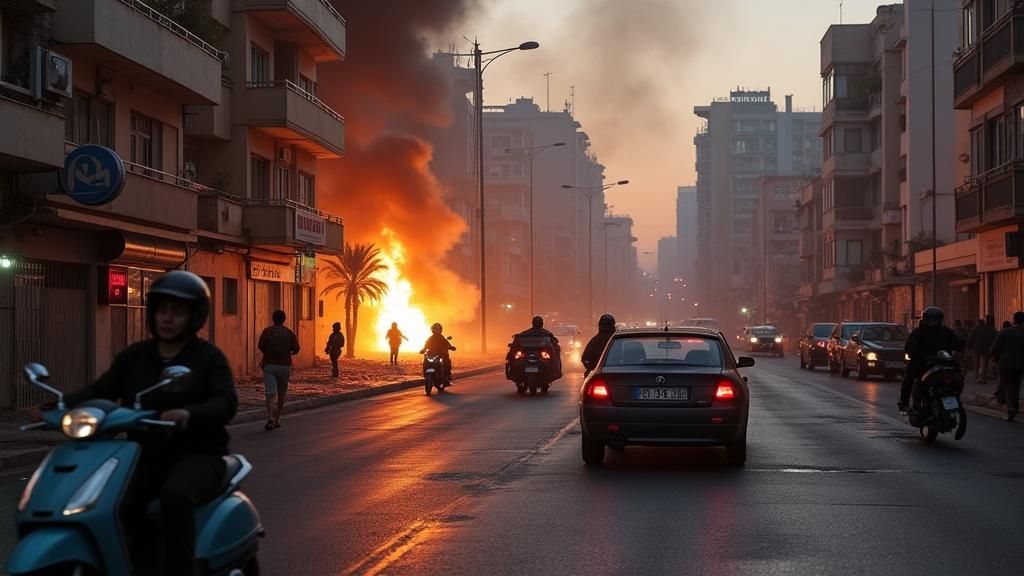Beirut Explosion Aftermath: Burning Building and Fleeing Res...