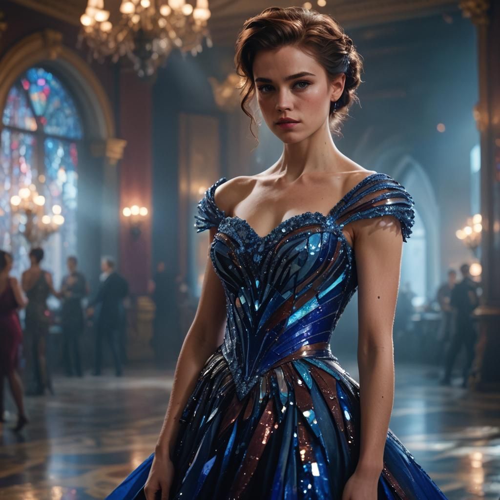 Ballroom Beauty in Shimmering Dress, Cinematic Still