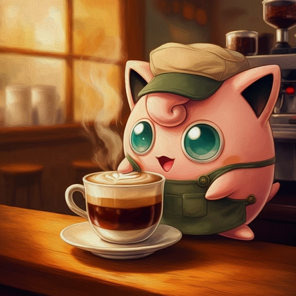 Whimsical Coffee Shop Scene in Impressionist Style