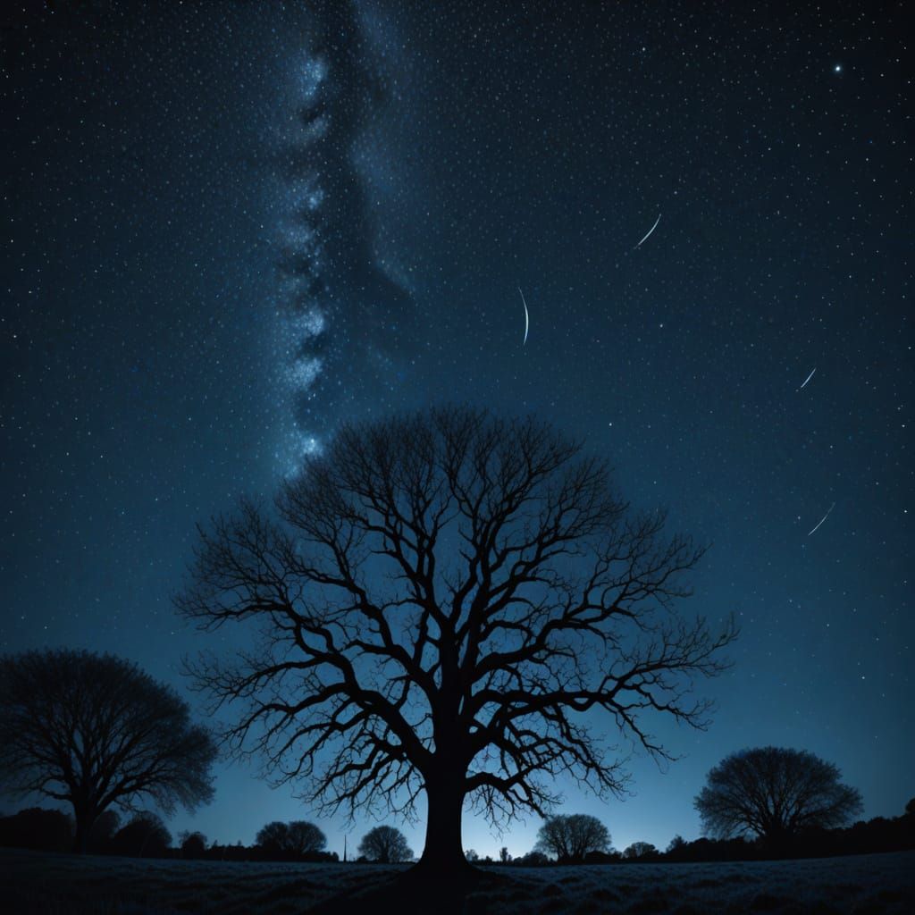 Bare Tree Under Starry Night Sky