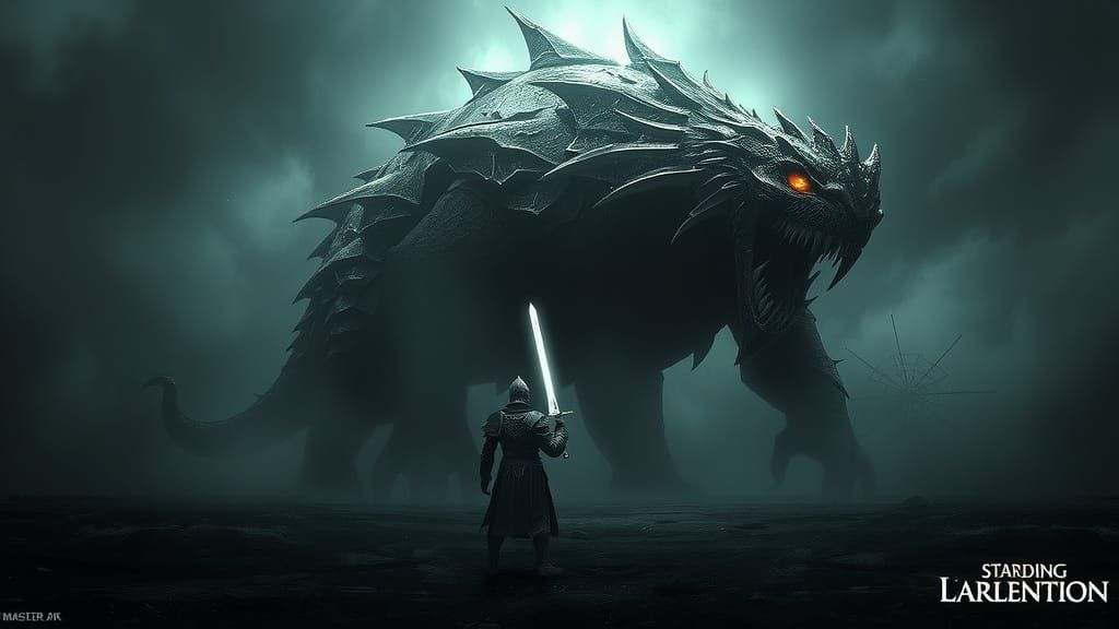 Epic Dark Fantasy Knight Battles Shadow Beast