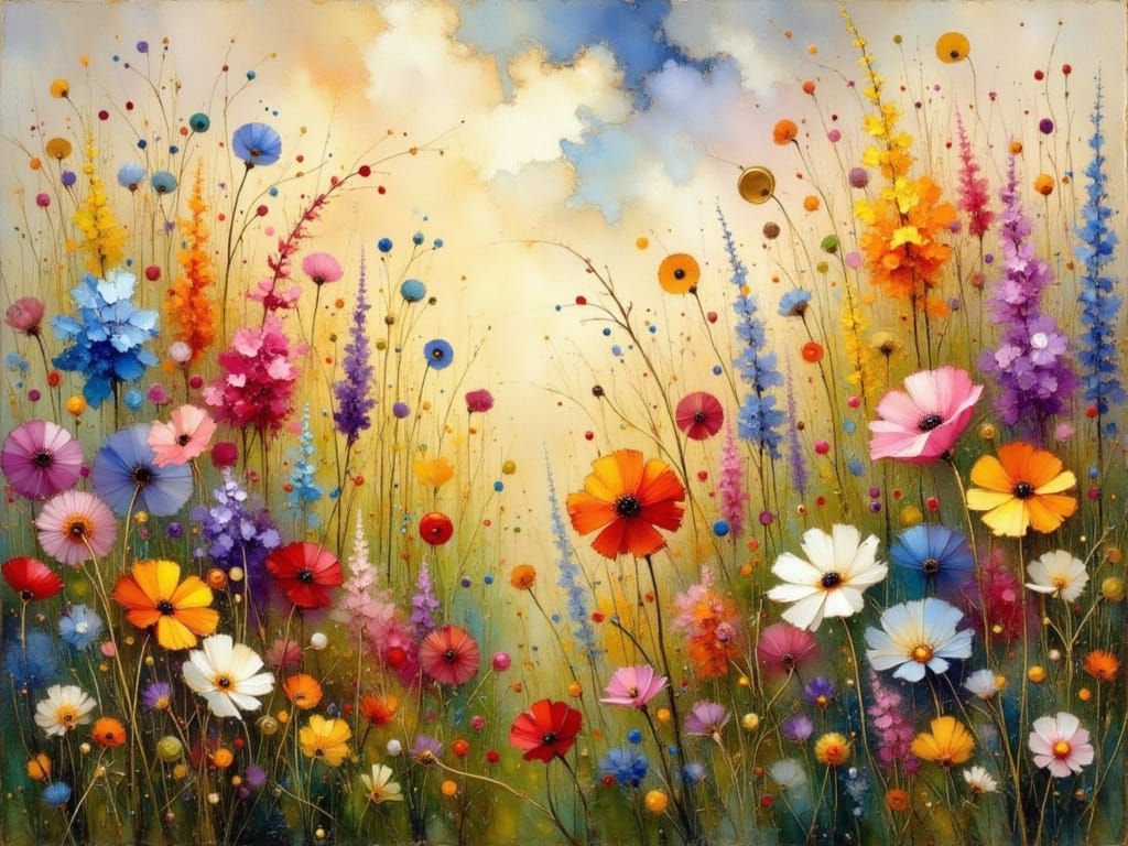 Wildflower Riot: Earthy Impressionistic Charcoal Art