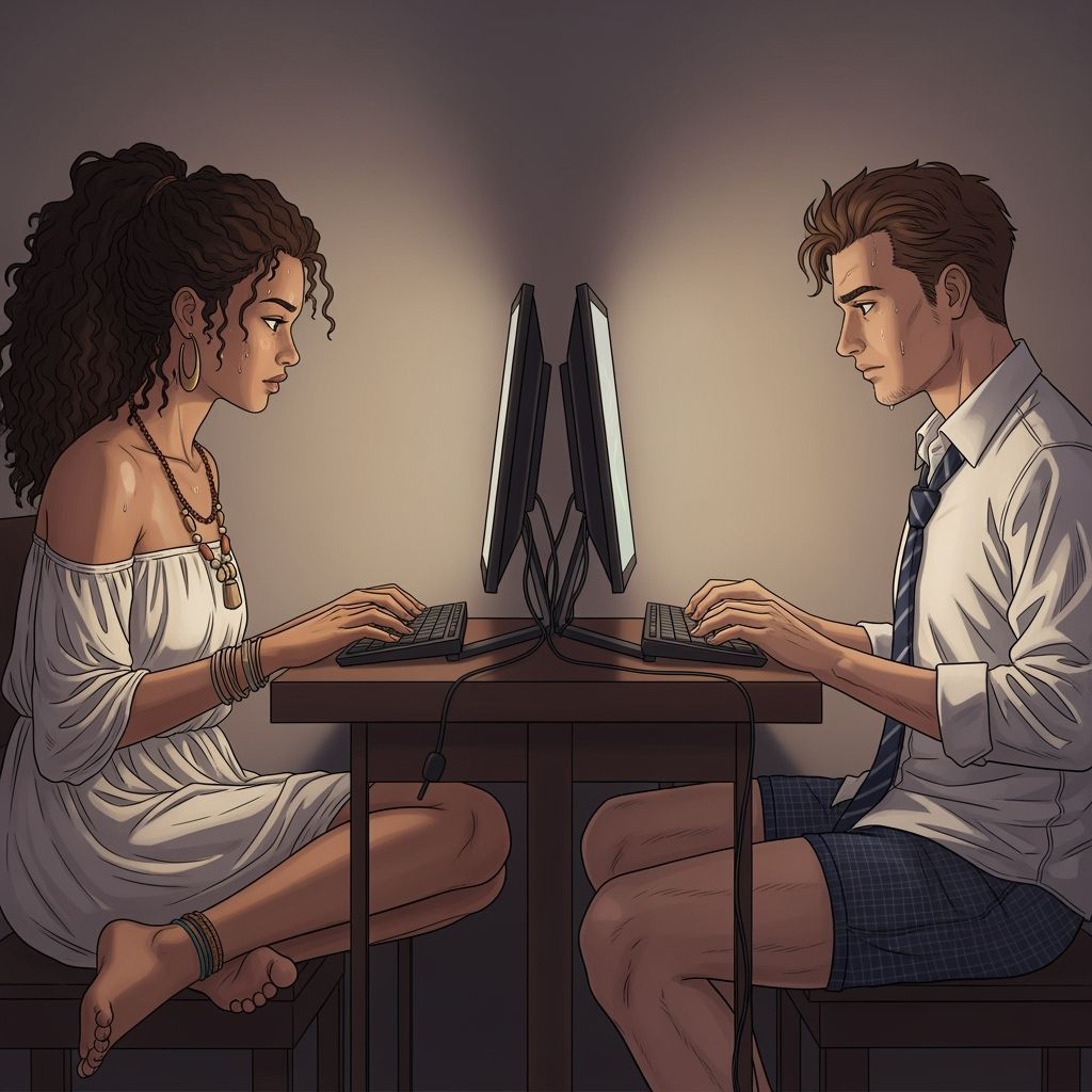 Intense Stare Through Screens in Digital Art Style