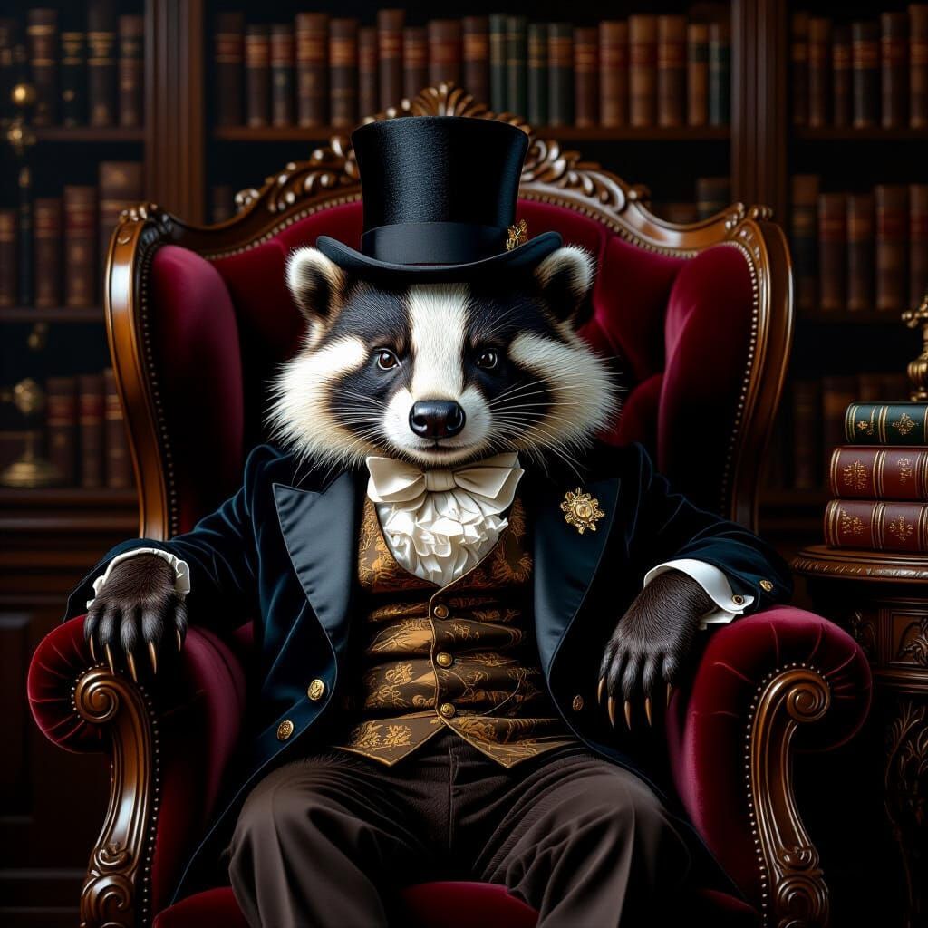 Badger Portrait in Rembrandt-Inspired Chiaroscuro Style