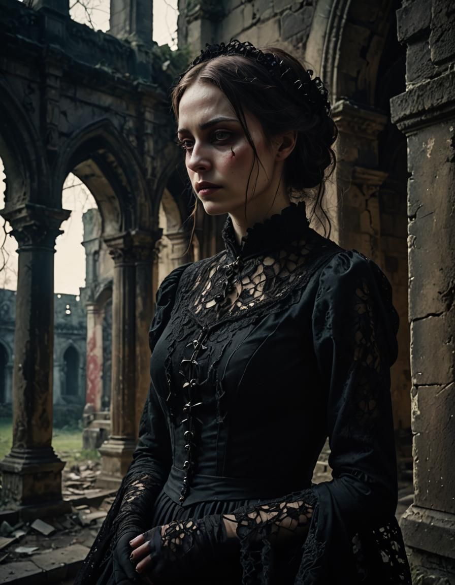 Gothic Lady in Ruined Palace: Romantic Portrait