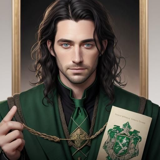 Handsome Dark-Haired Man with Amber Eyes Portrait