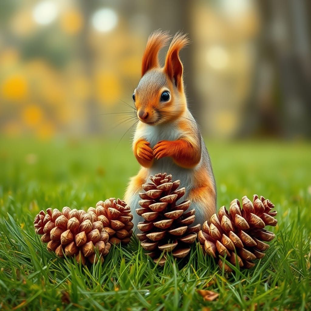 Brown Squirrel on Lush Green Grass in Soft Focus