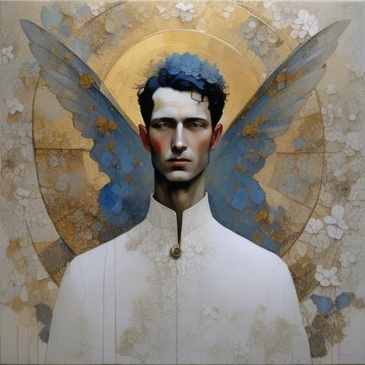 Haloed Young Man with Butterfly Wings