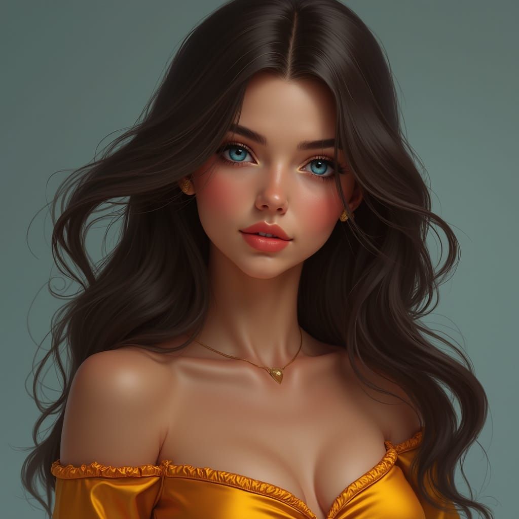 Glamorous Portrait of Blue-Eyed Woman in 3D Digital Art