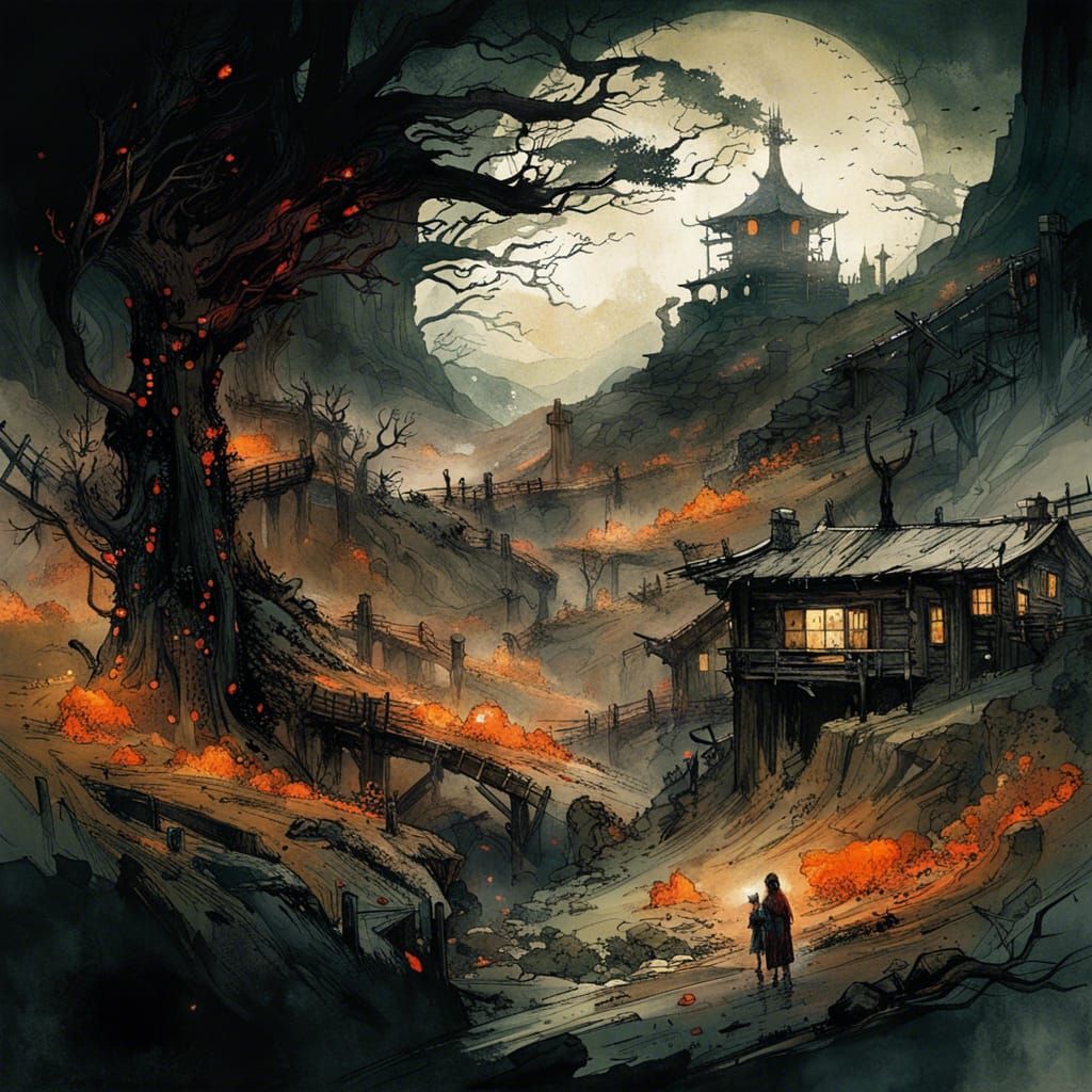 Hobbiton Engulfed by Sauron's Evil: A Dark Landscape