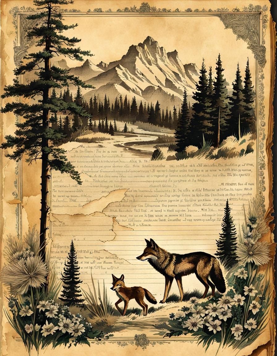 Vintage Sepia Journal Page with Wildflower Illustrations