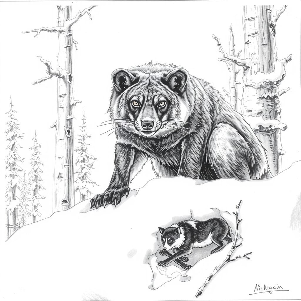 Vivid detailed charcoal pencil sketch of a fierce wolverine ...