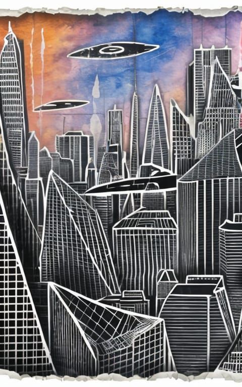 Metropolis Cityscape in Torn Paper Style