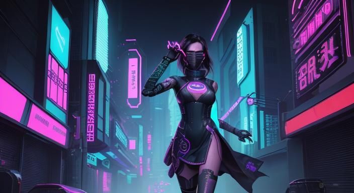 Cyberpunk Netrunner vs Villain in Neon Cityscape