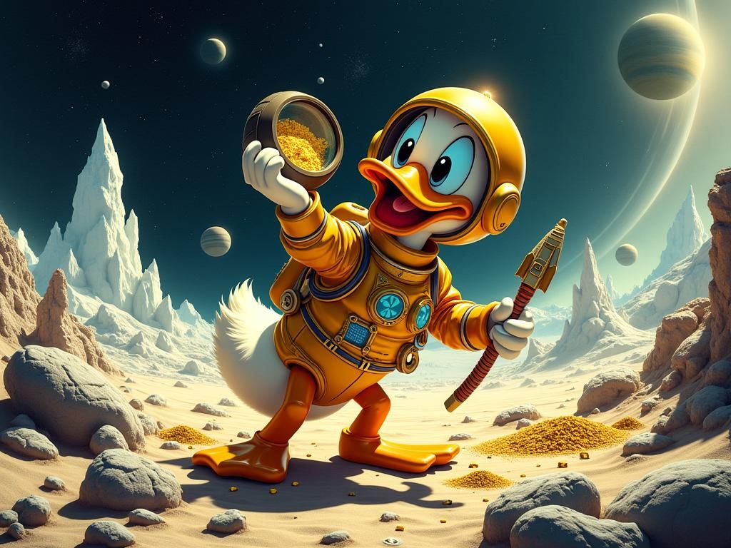 Cartoon Duck Gold Rush on Saturn Moon