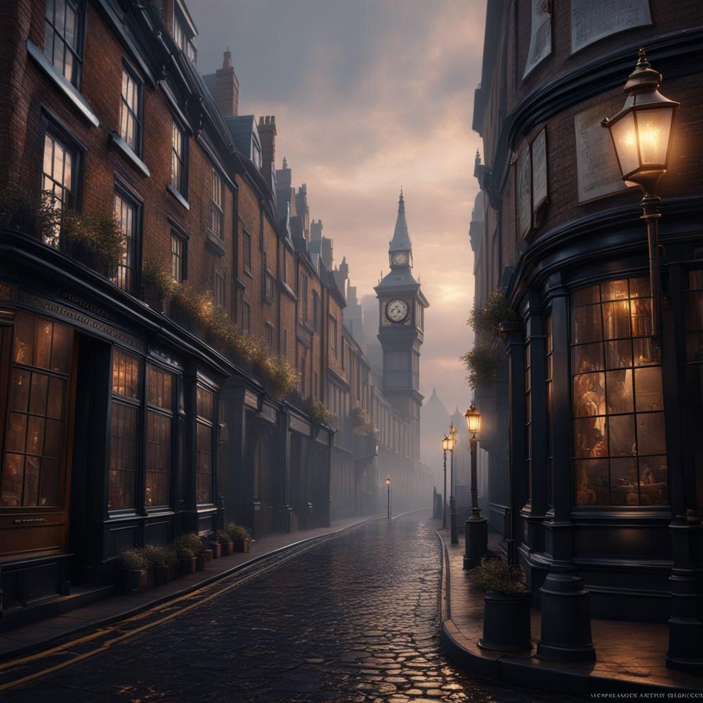Misty 1880s London Street in Detailed Matte Painting