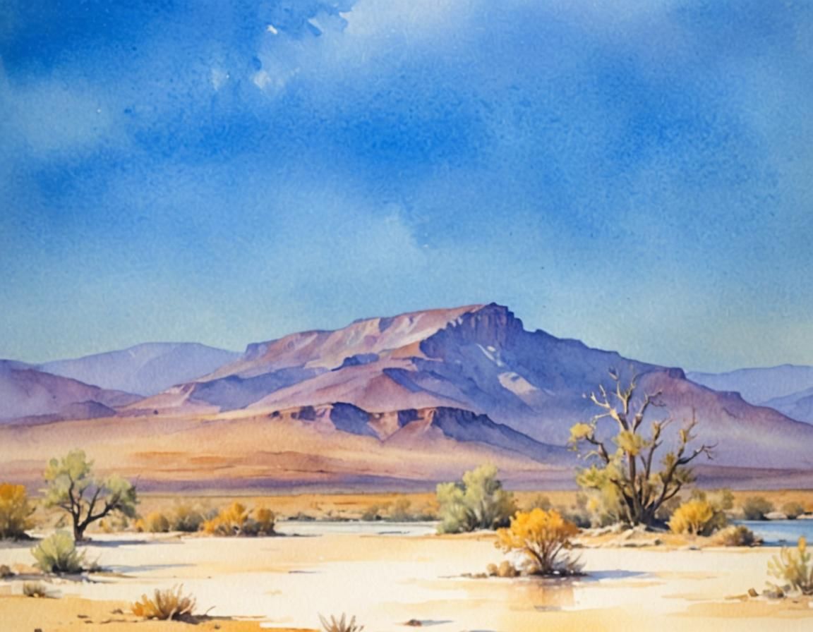 Wild West Cowboy Watercolor Landscape in Comic Book Art Styl...