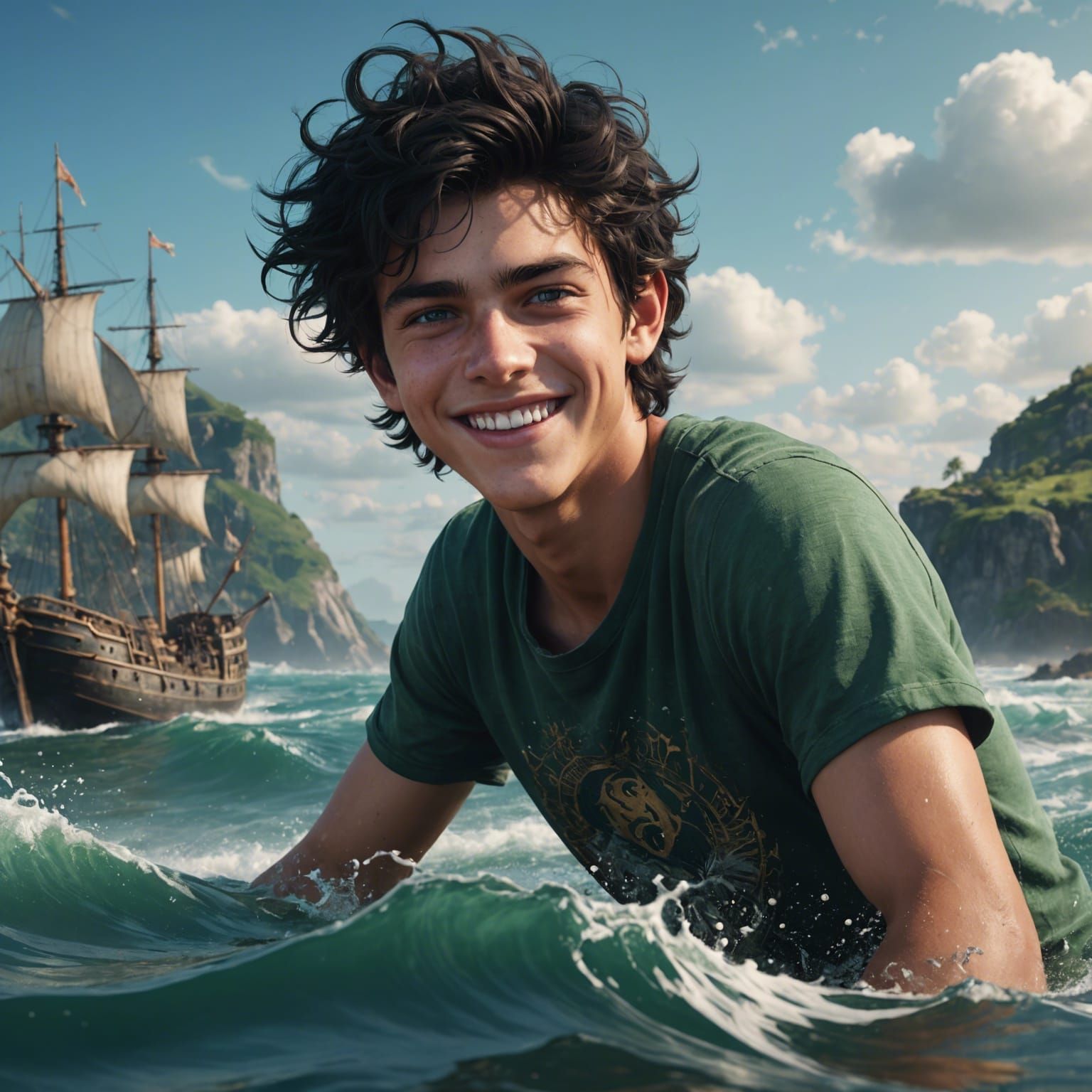 Handsome Teen with Green Eyes: Fantasy Art