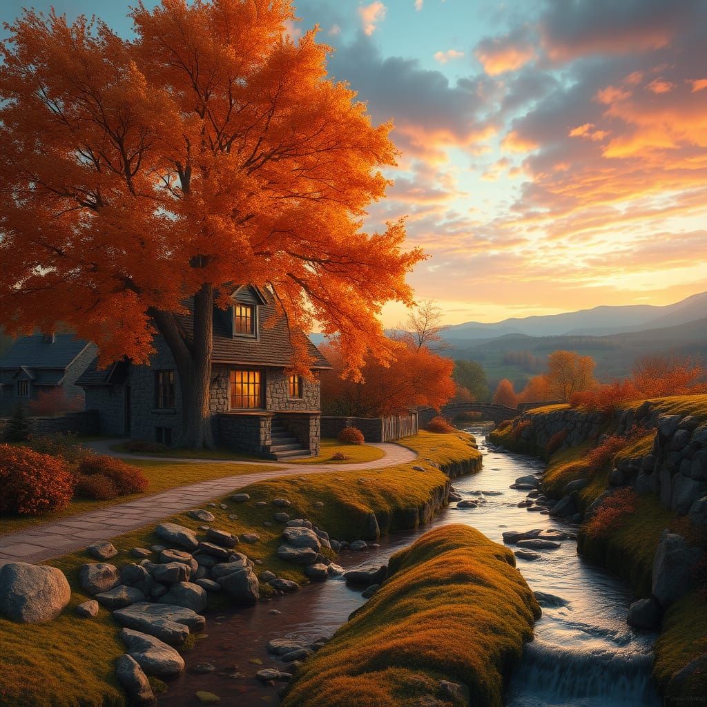 Enchanting Autumn Cottage by Stream