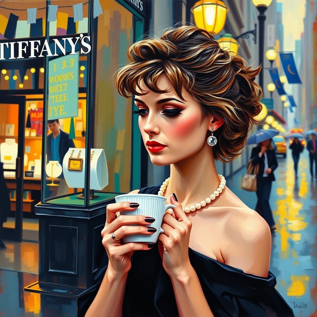 Elegant Café Scene at Tiffany's in Neo-Impressionist Style