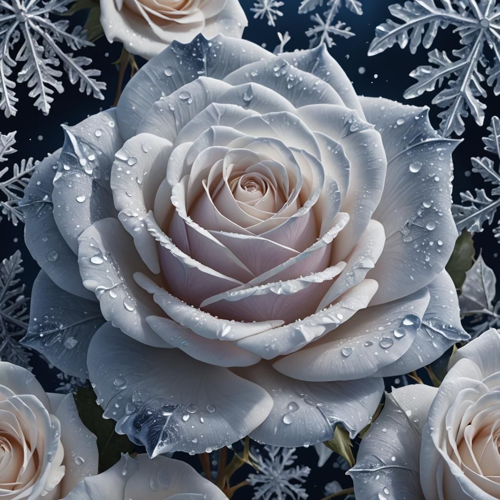 Icy White Rose with Cream: Macro Photography